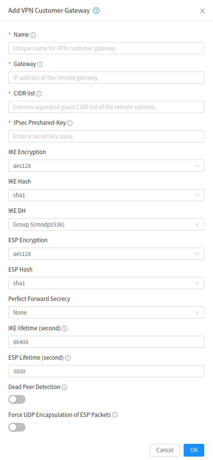 adding a customer gateway.