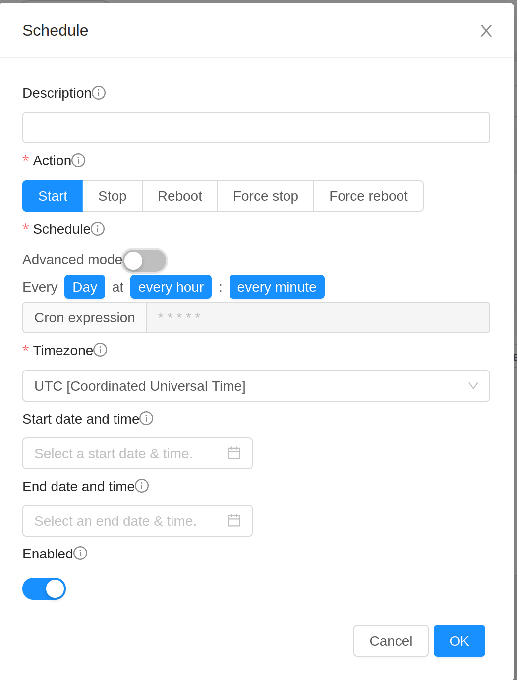 Virtual Machine Schedule Form