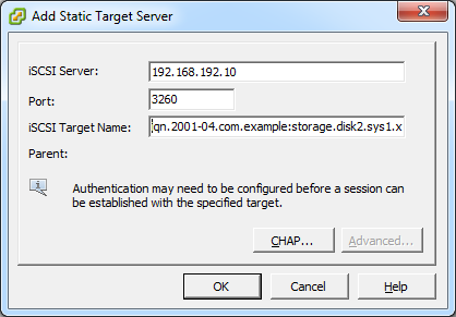 vmwareiscsitargetadd.png: iscsi target add