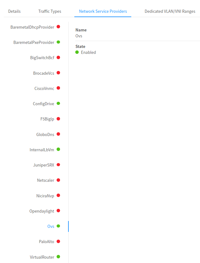 a screenshot of an enabled OVS provider