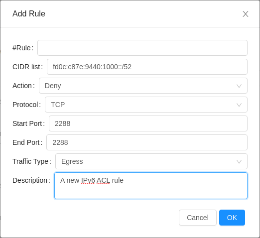 Add IPv6 ACL rule.