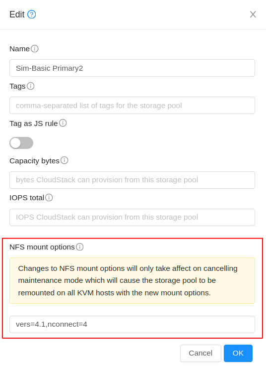 NFS mount options in edit Primary Storage