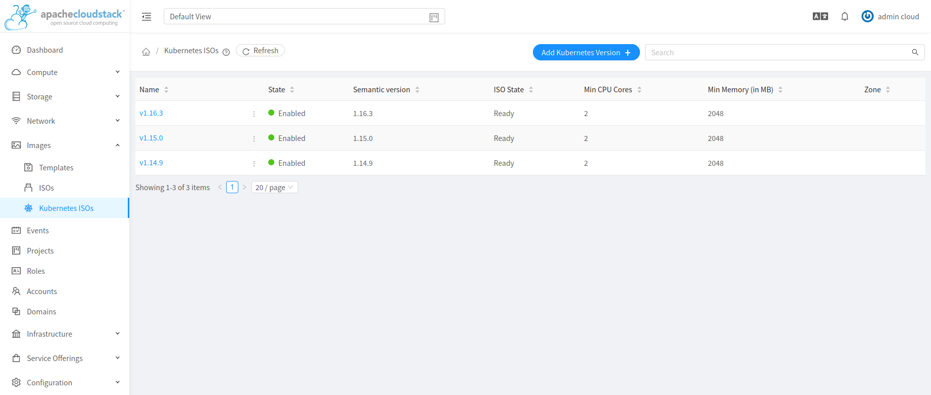 Supported Kubernetes versions list.