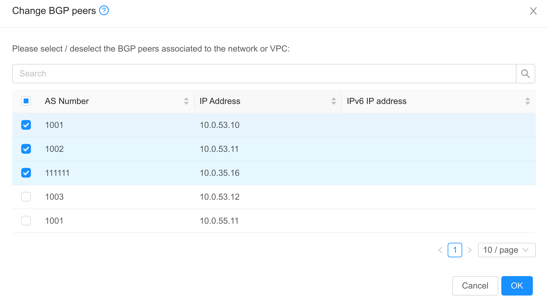 Change BGP peers for network with Dynamic Routing