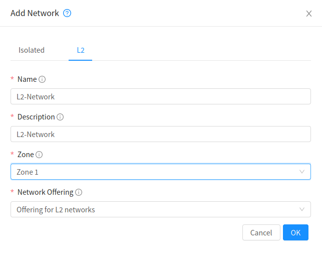 Creating L2 network from GUI