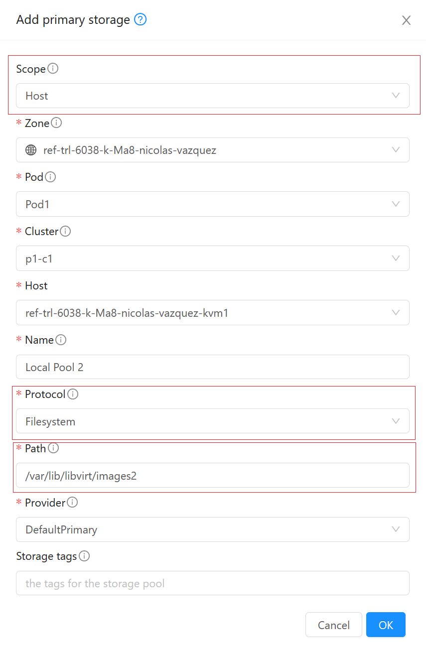 Adding Local Storage Pool via UI