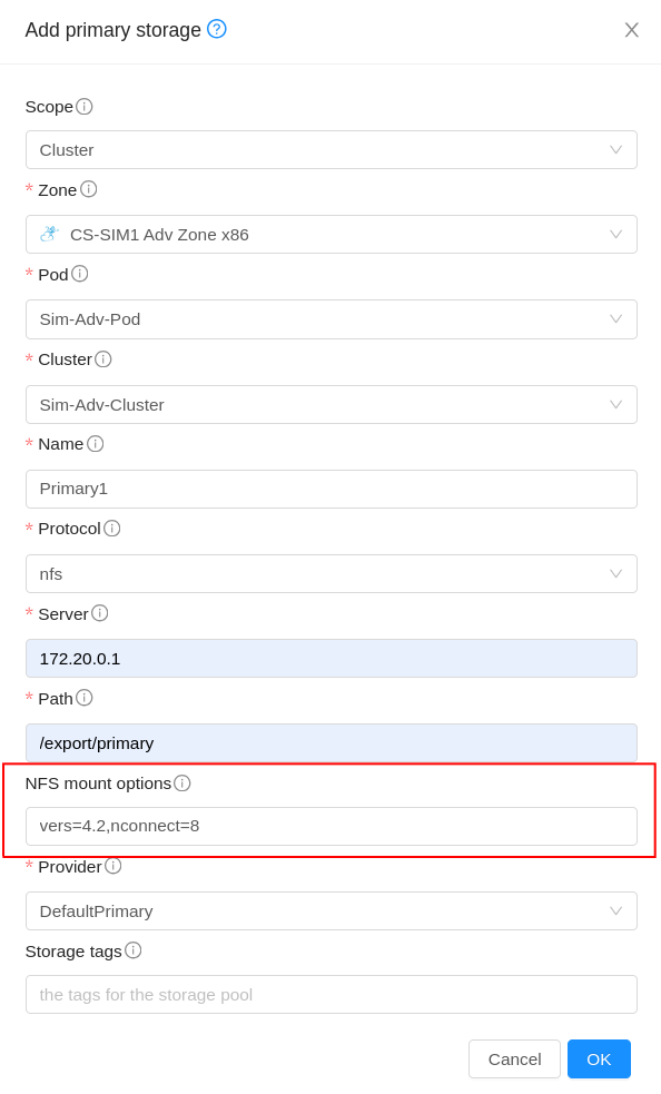 NFS mount options in add Primary Storage