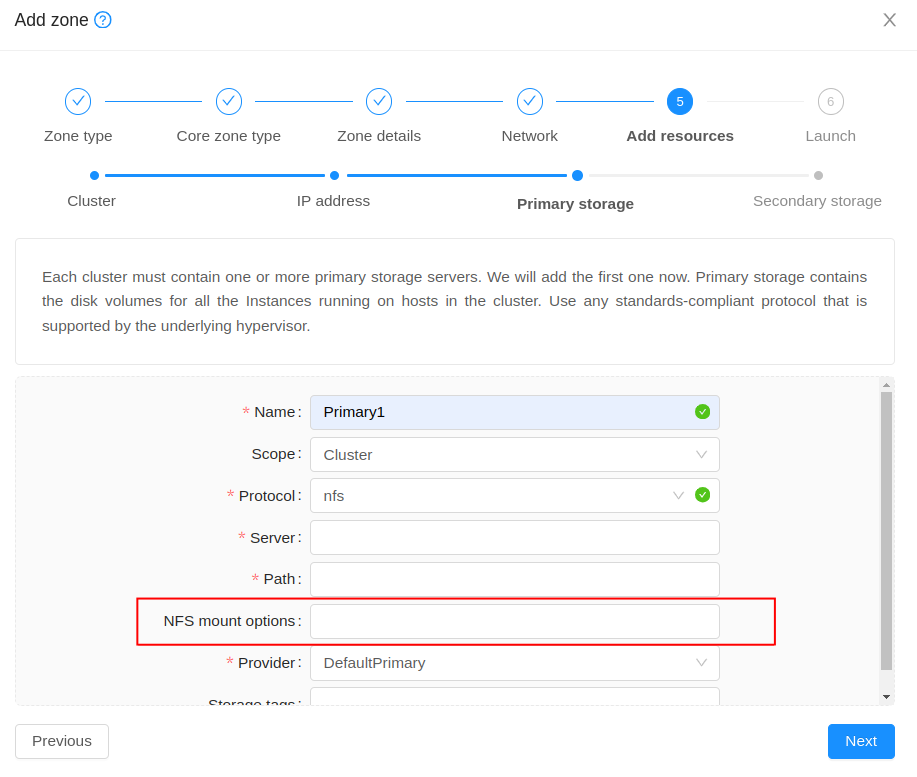 NFS mount options in create Zone wizard