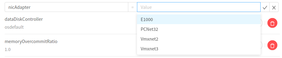 List of possible VMware NIC models