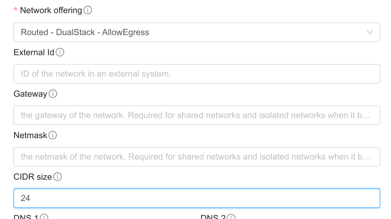 Add ROUTED network with specified cidr size