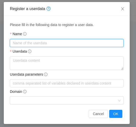 Register userdata dialog box