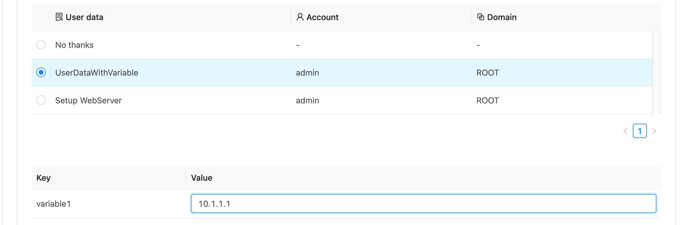 Provide userdata id or user data with variables text dialog box