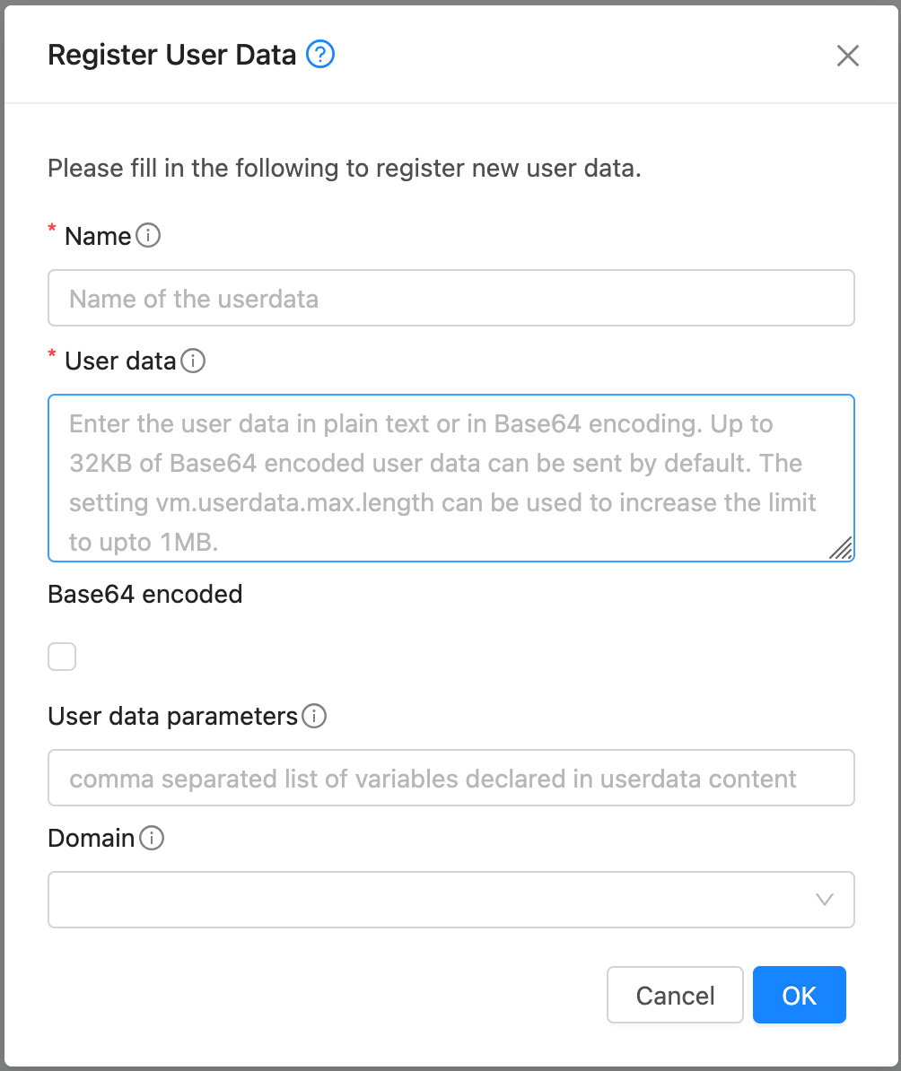 Regiser user data dialog box