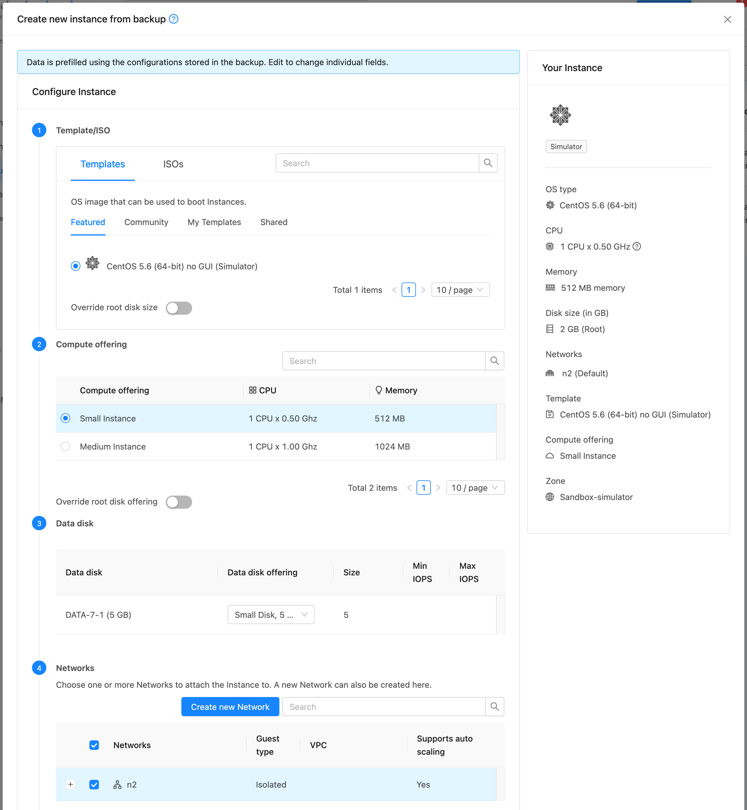 Configure Instance parameters before creating it from backup.