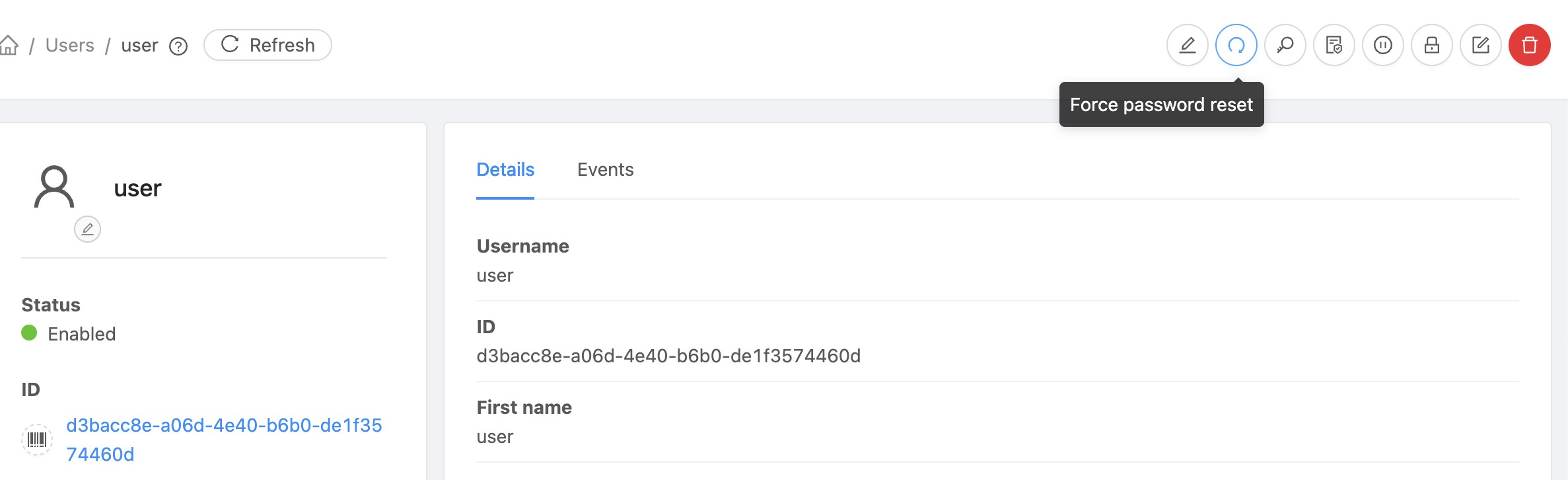 Force password reset using quick action